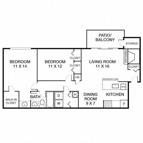 2 Bed 1 Bath Morgan Floorplan